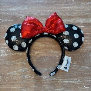Disney Black and White Polka Dot Minnie Ears with Red Bow